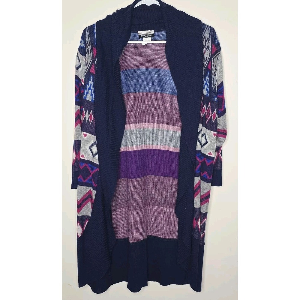 Allison Brittney Cardigan 1X Plus Purple Longline Open Front Aztec Southwestern